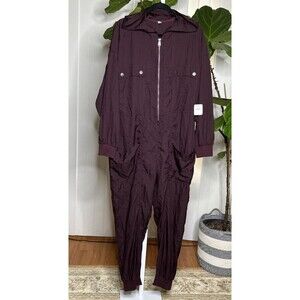 Free People Movement Coveralls Hooded Speak My Language Runsie Zipper Burgundy